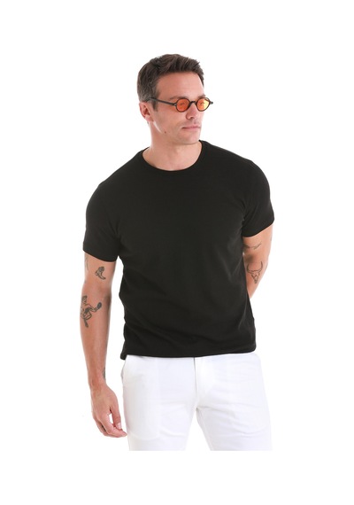 Hatemoğlu Siyah Regular Fit Jakarlı Bisiklet Yaka Tişört 35103024c005 002 Siyah