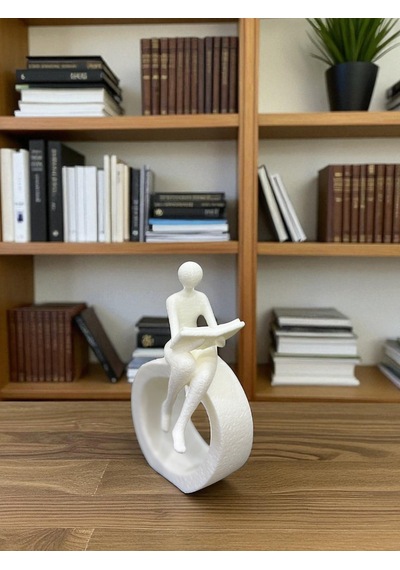 Kitap Okuyan Figür Biblo 15 Cm Beyaz Minimalist Kitaplık Dekoru