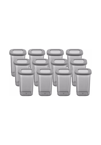 Kare Erzak Saklama Kabı 12'li Set  1,2 Litre Siyah - Şeffaf
