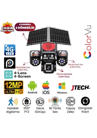 Avenir Av-s446 3mp+3mp+3mp+3mp 12mp Aov Esim 4g Solar 4 Kameralı 3 Lens Ptz Akıllı Kamera