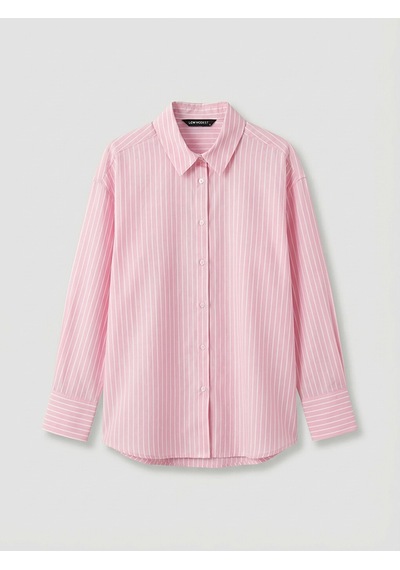 Lcw Modest Pembe Çizgili Poplin Kadın Gömlek