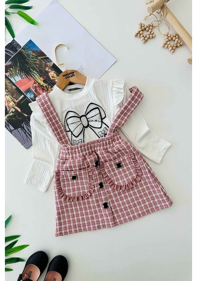 Miniğimin Cicileri Tüvit Jileli Taşlı Kurdale Desenli Kız Çocuk 2 Li Takım - Pembe Pembe-69566 Miniğimin Cicileri Tüvit Jileli Taşlı Kurdale Desenli Kız Çocuk 2 Li Takım - Pembe Pembe-69566