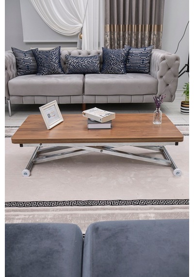 Home Üst Tabla Mdf Ceviz Oval Köşe Alt Krom
