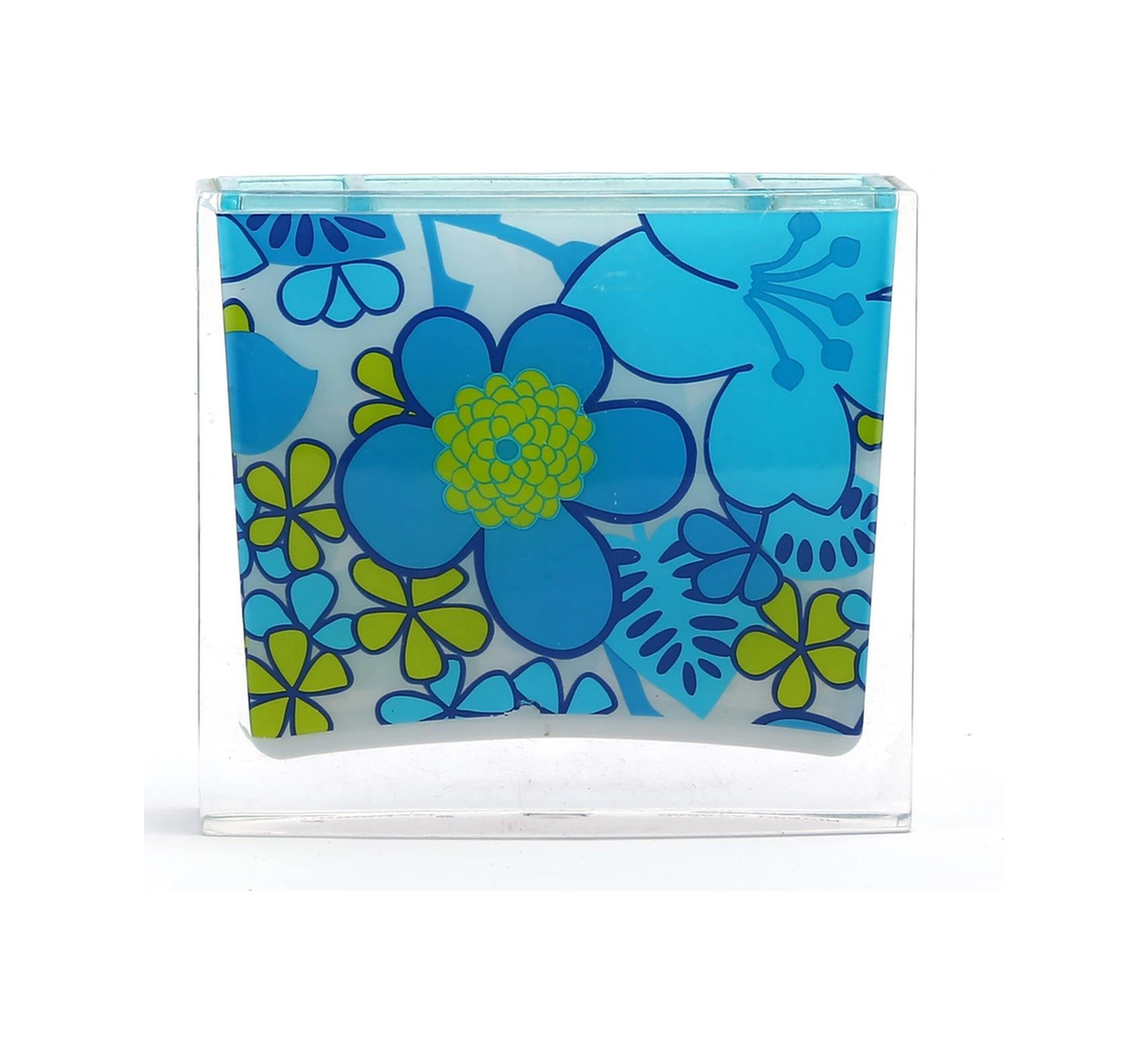 2 Adet Diş Fırçalık Mavi Çiçekli Akrilik 10x10x3cm Banyo Seti Çok Renkli