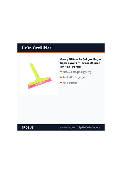 Trobus Geniş Silikon Su Çekçek Ragle Saplı Cam Filmi Aracı 20,5x21 Cm Yeşil Pembe