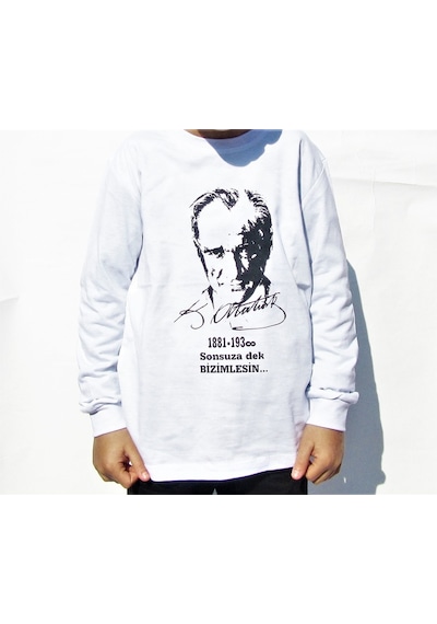 Salar Ticaret Salarticaret Uzun Kollu Beyaz Atatürk Tişört Ünisex Model Beyaz