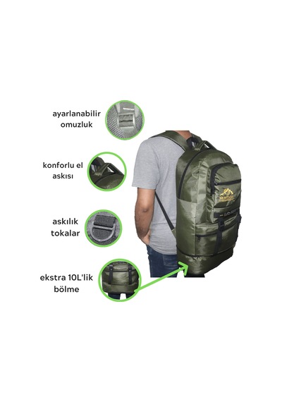 Montana 55+10 Litre Körüklü Su Geçirmez Çok Gözlü Okul-kampçı-sey Yeşil