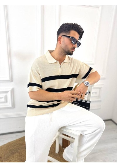 T-shirt Nefes Alabilen Terletmez Polo Yaka Tshirt Slim Fit Tişört krem