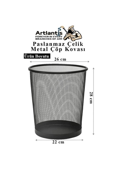 Çöp Kovası Paslanmaz Çelik Siyah Fileli 1 Adet Ofis Büro Okul Vb.çöp Kovası Metal Delikli Kolay