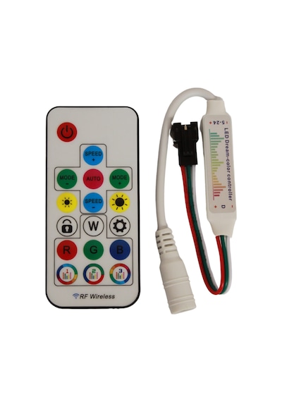 Sp104e Müzik Denetleyici Ws2811-ws2812 Argb Pixel Led Kontrol Devresi 5-24v 17 Tuşlu Rf Kumanda