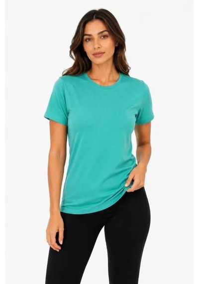 Valensdesign Basic Tişört Bisiklet Yaka Kısa Kol Günlük Yazlık Slim Fit T-shirt - Su Yeşili