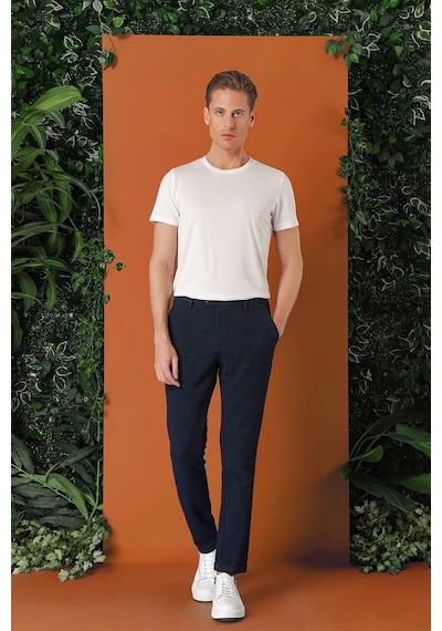 Efor Comfort Fit Beli Lastikli Pötikareli Casual Lacivert Pantolon P 1149 Lacivert