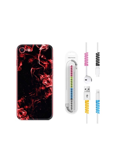 Apple Uyumlu iPhone 7 8 Kılıf Kablo Koruyuculu Red Smoke 1745