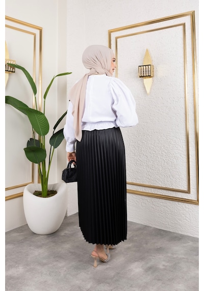 Hira Life Fashion Kadın Tesettür Giyim Ve Deri Görünümlü Beli Lastik Detayı İle Piliseli Uzun Etek Siyah Siyah Hira Life Fashion Kadın Tesettür Giyim Ve Deri Görünümlü Beli Lastik Detayı İle Piliseli Uzun Etek Siyah Siyah