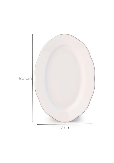 Tr 4453 Yonca Porselen Platin Fileli Kayık Tabak Seti - Oval Kahvaltılık Sunumluk Seti 25cm 2 Adet Diğer