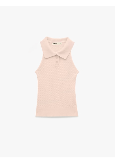 Koton Slim Fit Kolsuz Saç Örgü Düğmeli Polo Yaka Triko Atlet Pembe 6sak20007ht Gül