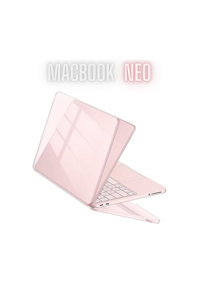 Macbook Neo 13 İnç A3404 Uyumlu Kılıf Kristal Kapak Şeffaf Parlak Tam Koruma Alt Üst Koruyucu Pembe