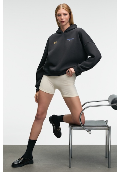 Grımelange Luxe Kadın Renk Nakışlı Ve Arkası Baskı Detaylı Kapüşonlu Antrasit Sweatshirt Antrasit