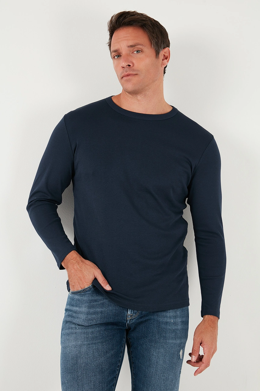 Buratti Pamuklu Slim Fit Bisiklet Yaka Basic Erkek Sweat 59050741 Indigo