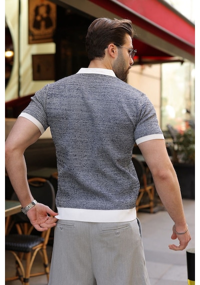 Madmext Beyaz Polo Yaka Regular Fit Erkek Triko Tişört E7496