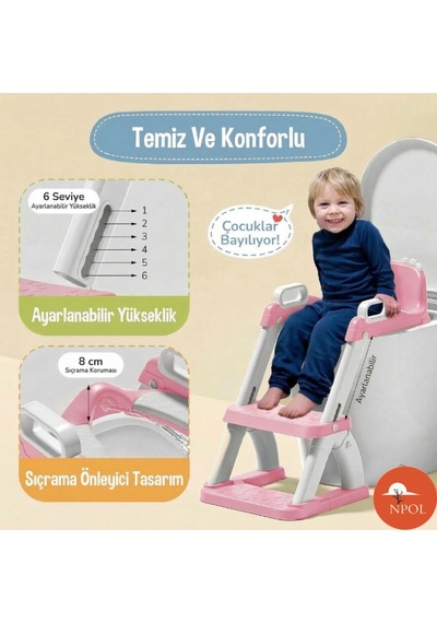 Latrina Pro Basamaklı Çocuk Tuvalet Eğitim Seti - Katlanabilir Klozet Küçültücü - Pembe