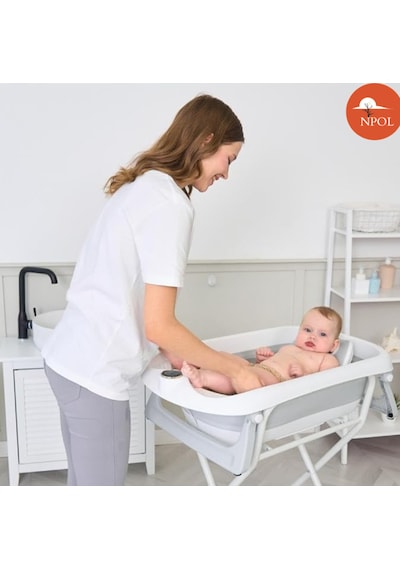 Thermae Ayaklı Katlanabilir Bebek Küveti Seti - Termometreli Xxl Banyo Seti Drenaj Kitli