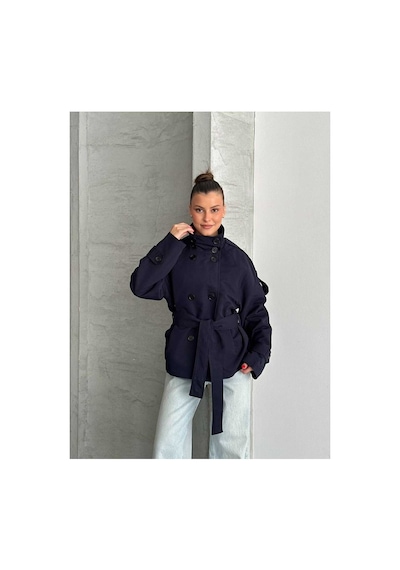 Meecy Kadın Oversize Muadil Su İtici Trençkot Lacivert Lacivert