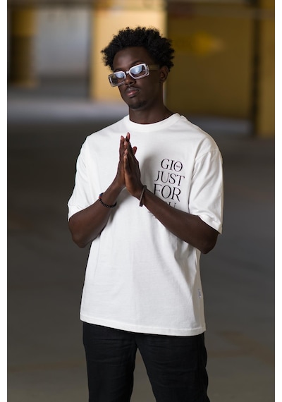 Bisiklet Yaka Lu Baskılı Oversize Geniş Model T-Shirt Beyaz