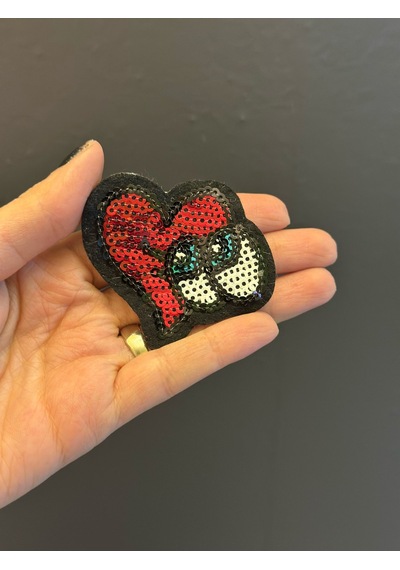 Ütü İle Yapışan Payetli Kalpli Göz Arma Dikiş Aplike 7x6 Cm