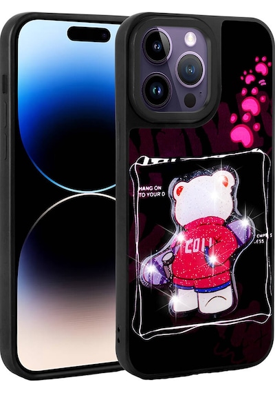Zore Apple Uyumlu iPhone 14 Pro Kılıf Parlayan Kabartmalı İkonik Figürlü Amas Silikon Kapak - Siyah