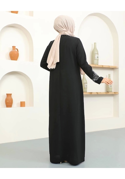 Nevayla Moda Büyük Beden Taş Detaylı Anne Elbisesi - Siyah / E0129 Siyah