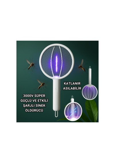 1200mah Şarjlı 3000v Katlanabilir Ultra Güçlü Sinek Ve Sivrisinek Öldürücü, 3in1 Askılı Stand