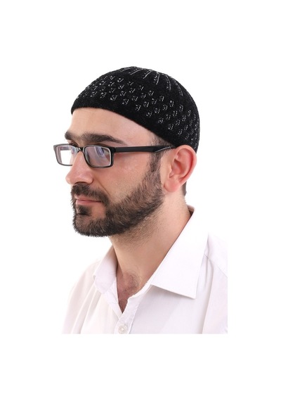 Kışlık Kadife Takke Hasır Desen - Siyah-Beyaz