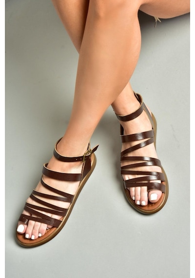 Fox Shoes S291016103 Kahverengi Hakiki Deri Kadın Sandalet Kahverengi