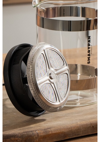 Porsima Smartpan Bv008 French Press Paslanmaz Çelik Süzgeçli Cam Bitki Çayı Demliği Kahve Presi - 800 Ml Siyah