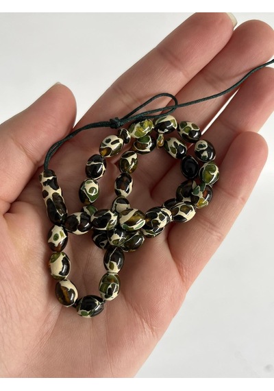 Oval Kesim Kokulu Mozaik Toz Kehribar Tesbih 33lük 6mm A003