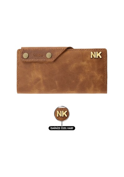 Twingold İsme Özel Dikey Çıtçıtlı Uzun Cüzdan - %100 Rainbow Deri - A010006 - Camel Camel
