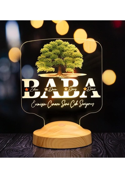 Babalar Günü Hediyesi, Babaya Hediye, Baba, Evimizin Çınarı Hediyesi, Renkli İsim Yazılı Kişiye Özel 3d Led La
