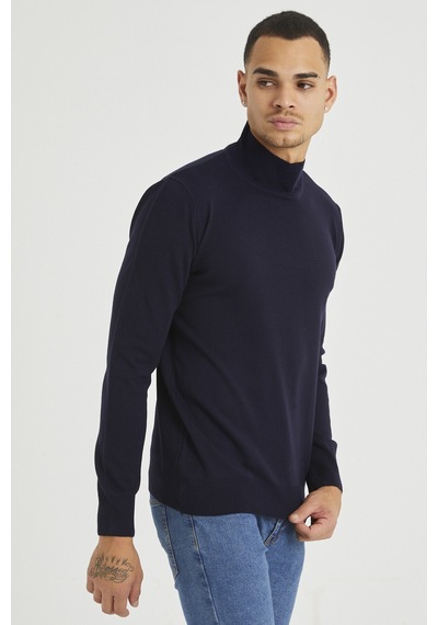 Cool Tarz Lacivert Erkek Slim Fit Yarım Balıkçı Yaka Akrilik-pamuk Karışımlı Basic Triko Kazak Lacivert Lacivert