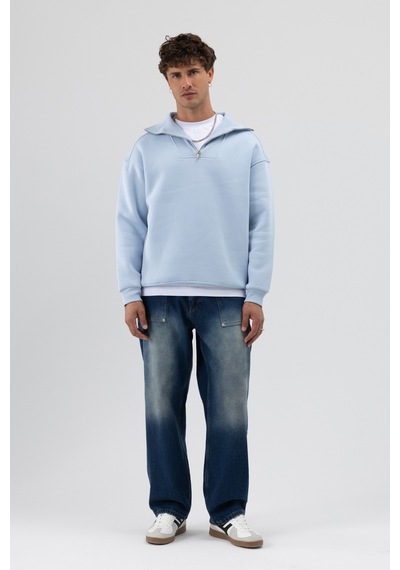 Vamos Basic Fermuarlı Dik Yaka Sweatshirt Bebe Mavi