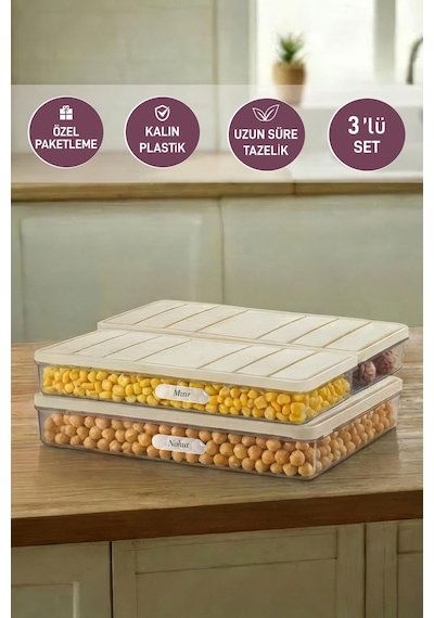 Selka Home 3'lü Set ( 1 Adet 2,25 2 Adet 1 Lt. )  Nora Organizer Buzdolabı Buzluk Düzenleyici Saklama Kabı