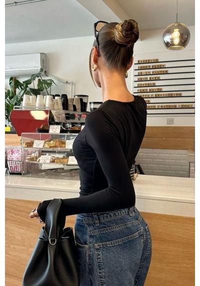 Hiccup Bıpantolon Kadın Dar Kalıp Bisiklet Yaka Bluz Siyah