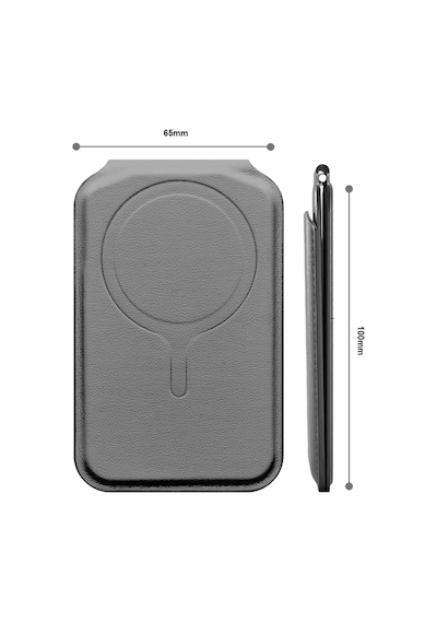 Magsafe Uyumlu Güçlü Mıknatıslı Katlanabilir Deri Cüzdan Ve Telefon Standı Gri