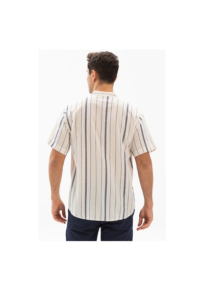 Kısa Kol Şile Bezi Tek Cepli Hakim Yaka Erkek Yazlık Tshirt Ekru Gri Çizgili 3028 Ekru Gri Çizgili Ekru - Gri