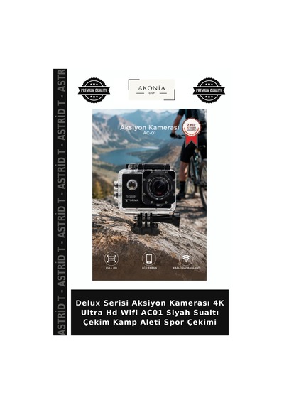 Delux Serisi Aksiyon Kamerası 4k Ultra Hd Wifi Ac01 Siyah Sualtı Çekim Kamp Aleti Spor Çekimi
