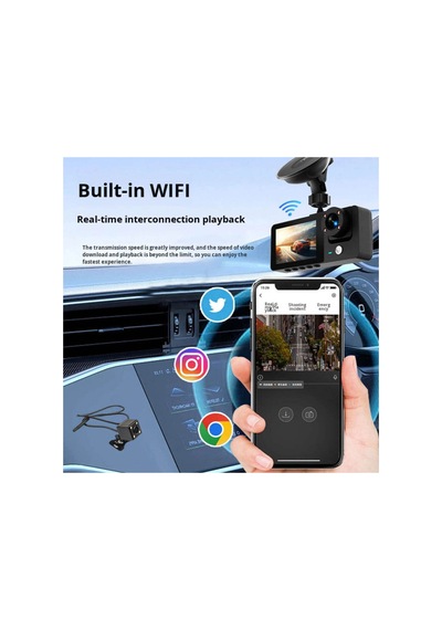 Araç İçi Hd Kamera 3 Kameralı Wifi Özellikli 1080p Full Hd Gece Görüşlü G-sensör Dashcam - 866739625