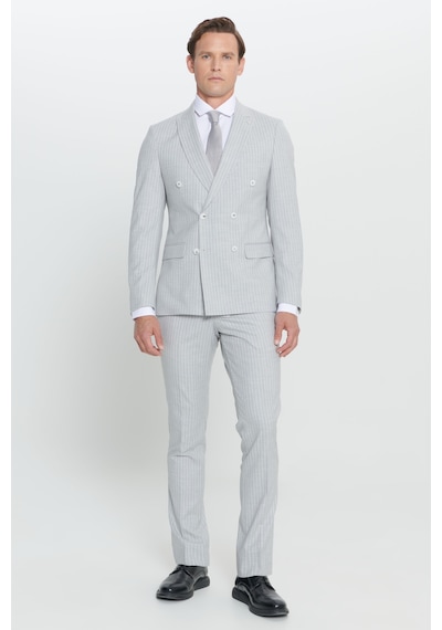 Ac&co Erkek Acık Grı Ekstra Slim Fit Kırlangıç Yaka Çizgili Takım Elbise Açık Gri