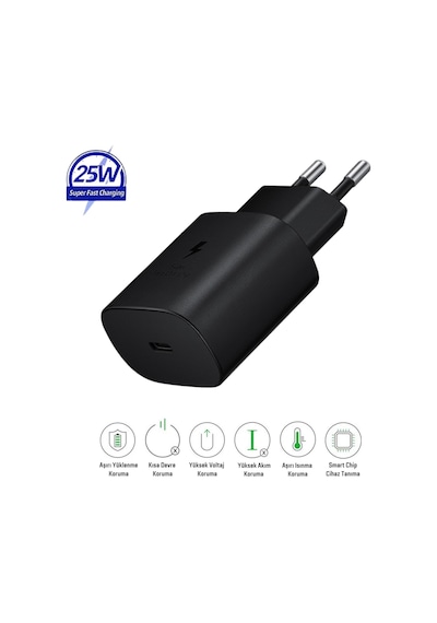 Samsung Galaxy M07 Uyumlu 25w Type-c Girişli Super Hızlı Şarj Cihazı Adaptör - Garantili Siyah
