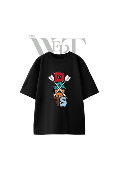 Thewert Darts Tasarım Baskılı Ünisex Siyah Oversize T-shirt