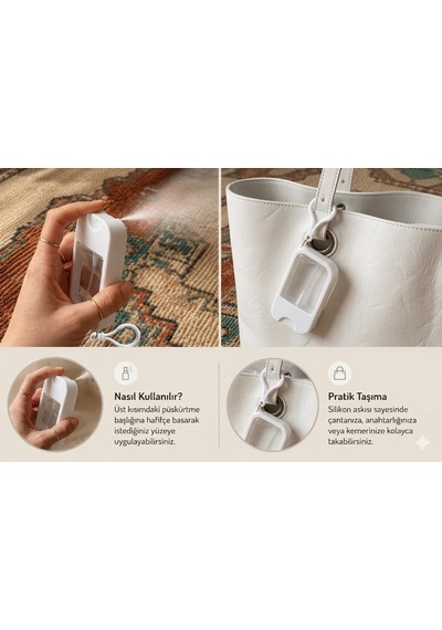 Silikon Kılıflı Sprey Şişesi 45 Ml Taşınabilir Anahtarlıklı Parfüm, Kolonya, Dezenfektan Ve Oda Kokusu Dolum Şişesi 1, Beyaz